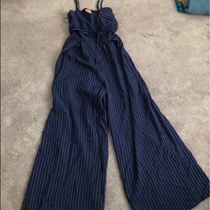 Juniors Navy stripe jumpsuit